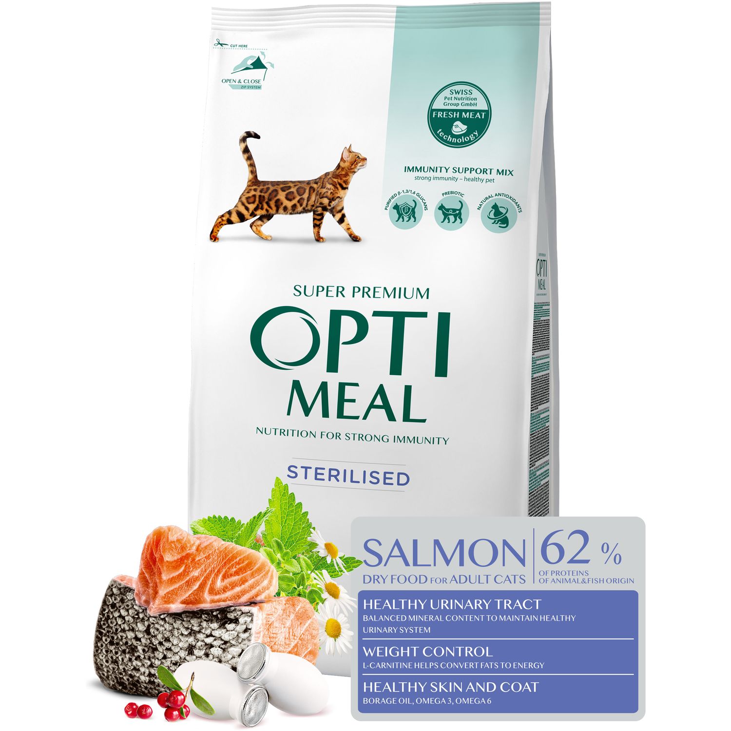 Повнораціонний сухий корм для стерилізованих кішок і кастрованих котів Optimeal з лососем 1.5 кг (B1800601) - фото 2
