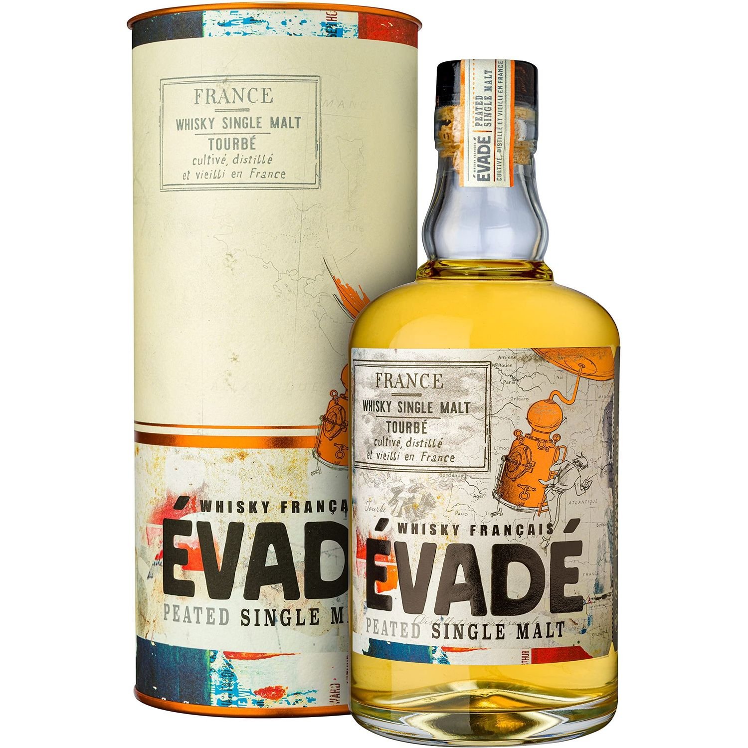 Виски Evade Peated Single Malt French Whisky, 43%, 0,7 л, в подарочной упаковке - фото 1