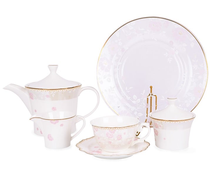 Чайний набір Lefard Вілларі та блюдо скляне, 26,5 см, 16 предметів, білий (935-012) - фото 1