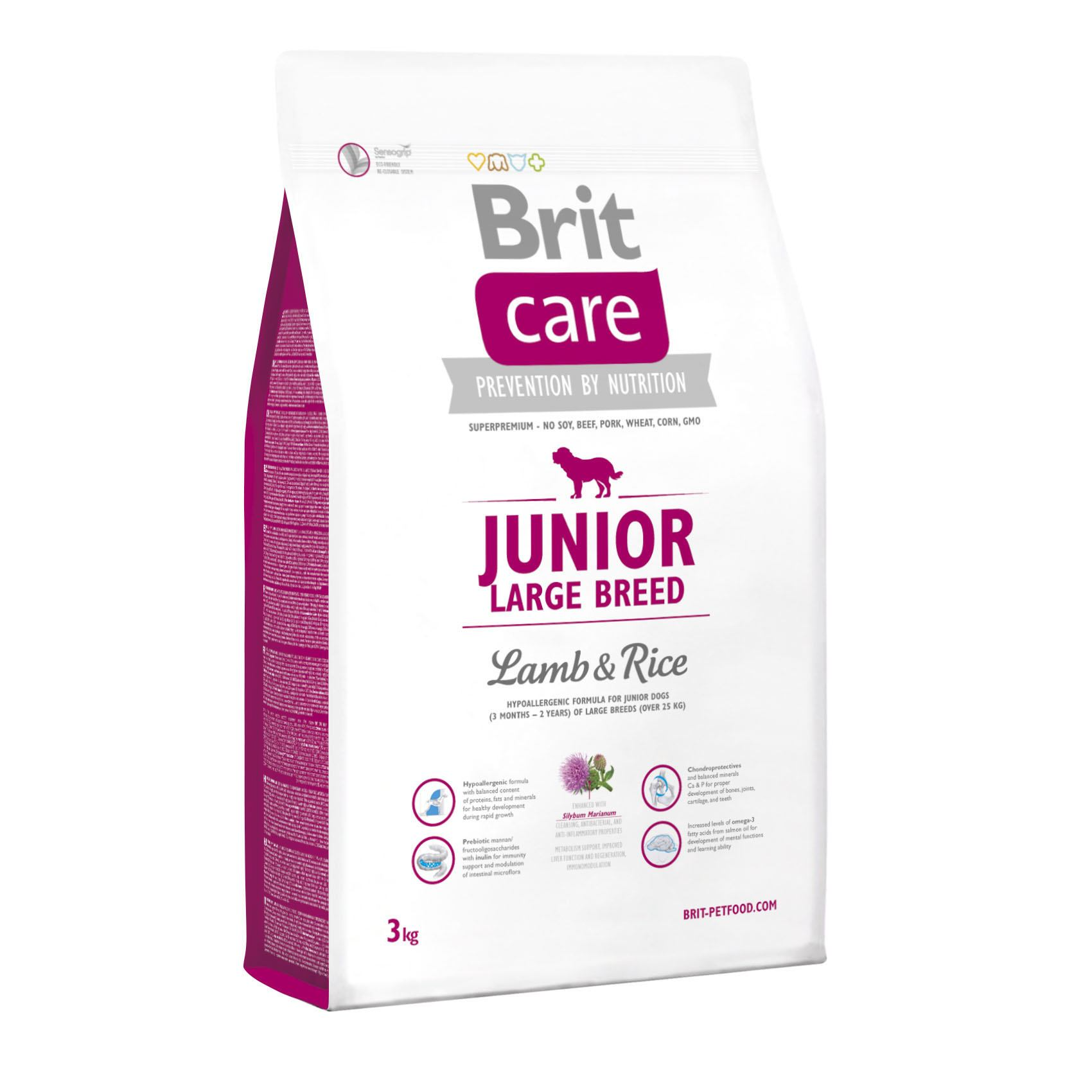 Сухий корм для цуценят і молодих собак великих порід Brit Care Junior Large Breed Lamb & Rice, з ягням і рисом, 3 кг - фото 1