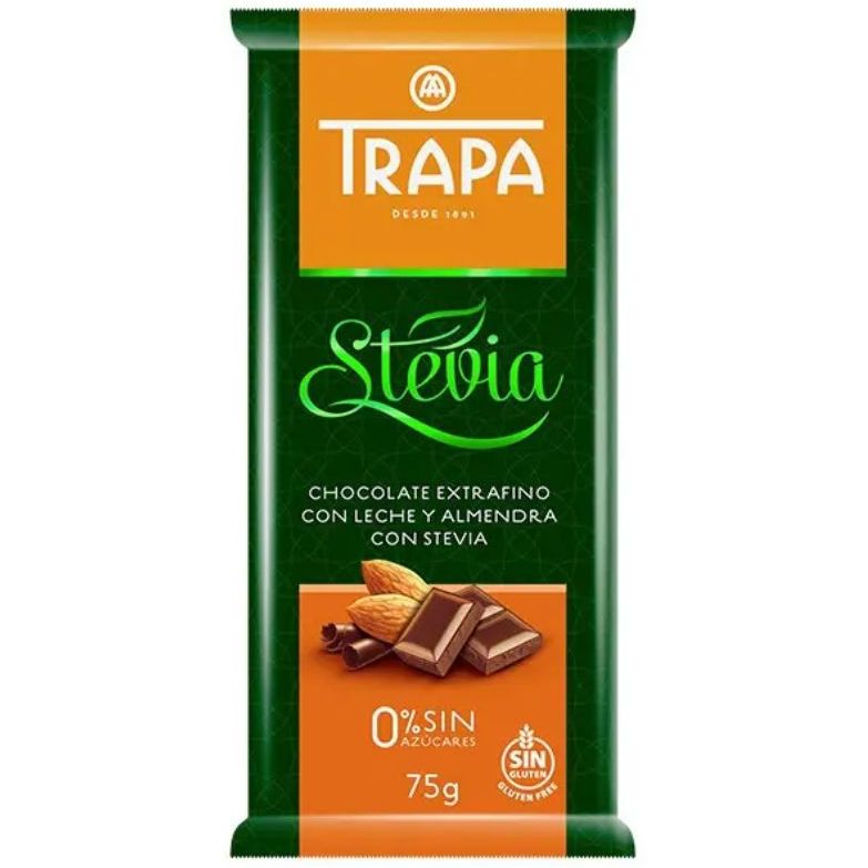 Шоколад молочний Trapa Stevia, з мигдалем, 75 г - фото 1
