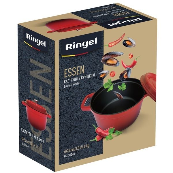 Каструля Ringel Essen, з кришкою, 24 см, 3,8 л, червона (RG-2300-24) - фото 4
