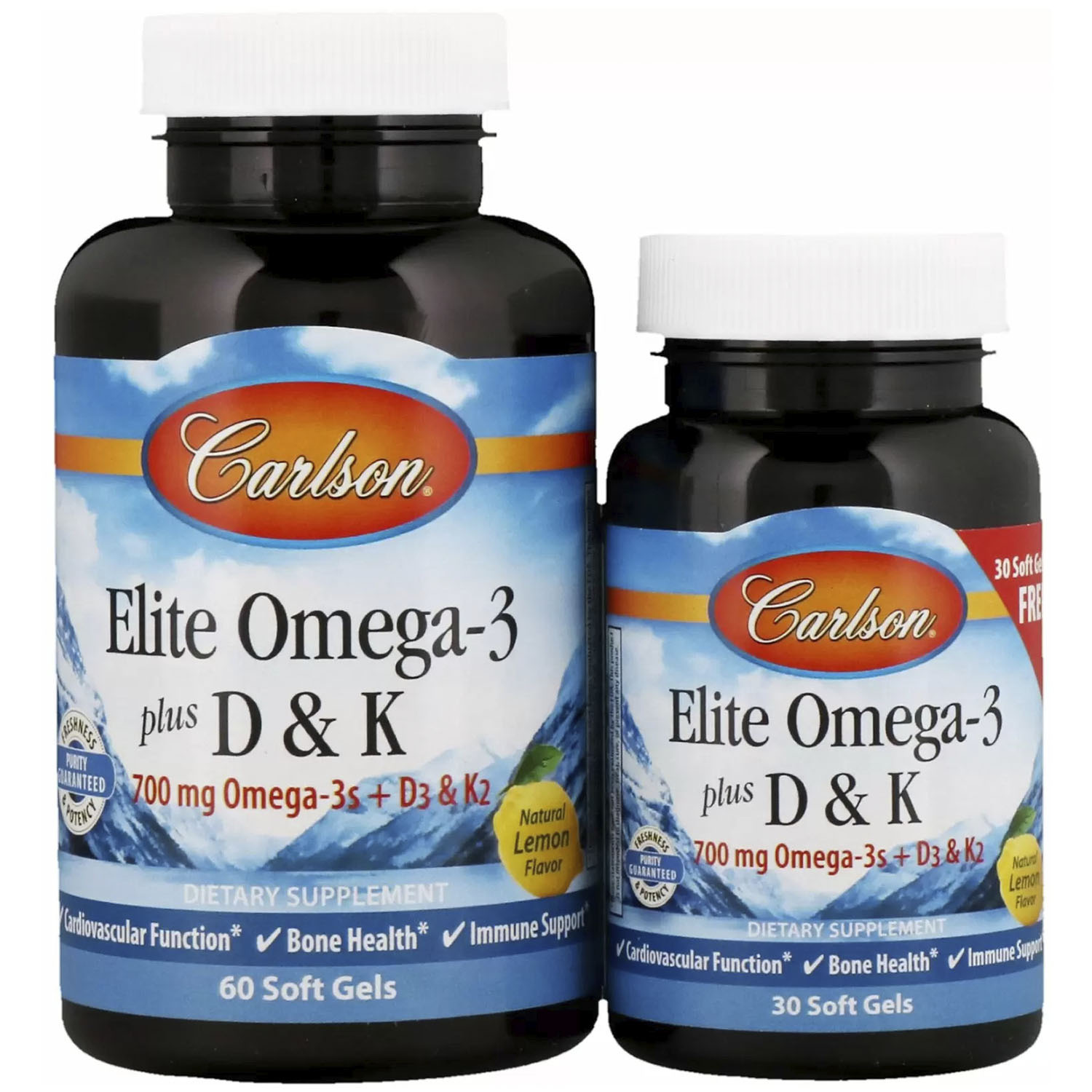 Омега-3 Плюс вітаміни Д3 та К Carlson Elite Omega-3 Plus D & K 60+30 гелевих капсул - фото 1