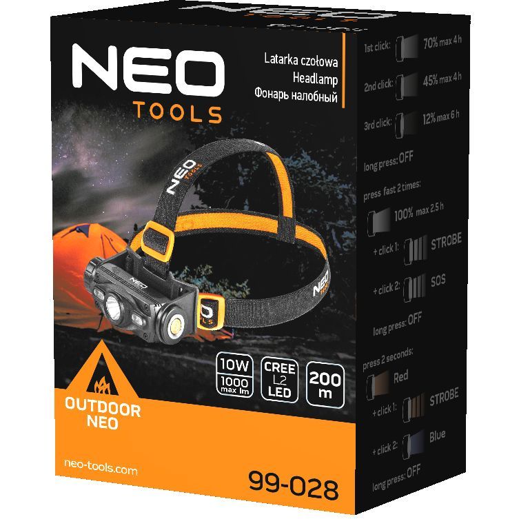 Фонарь налобный аккумуляторный Neo Tools (99-028) - фото 4