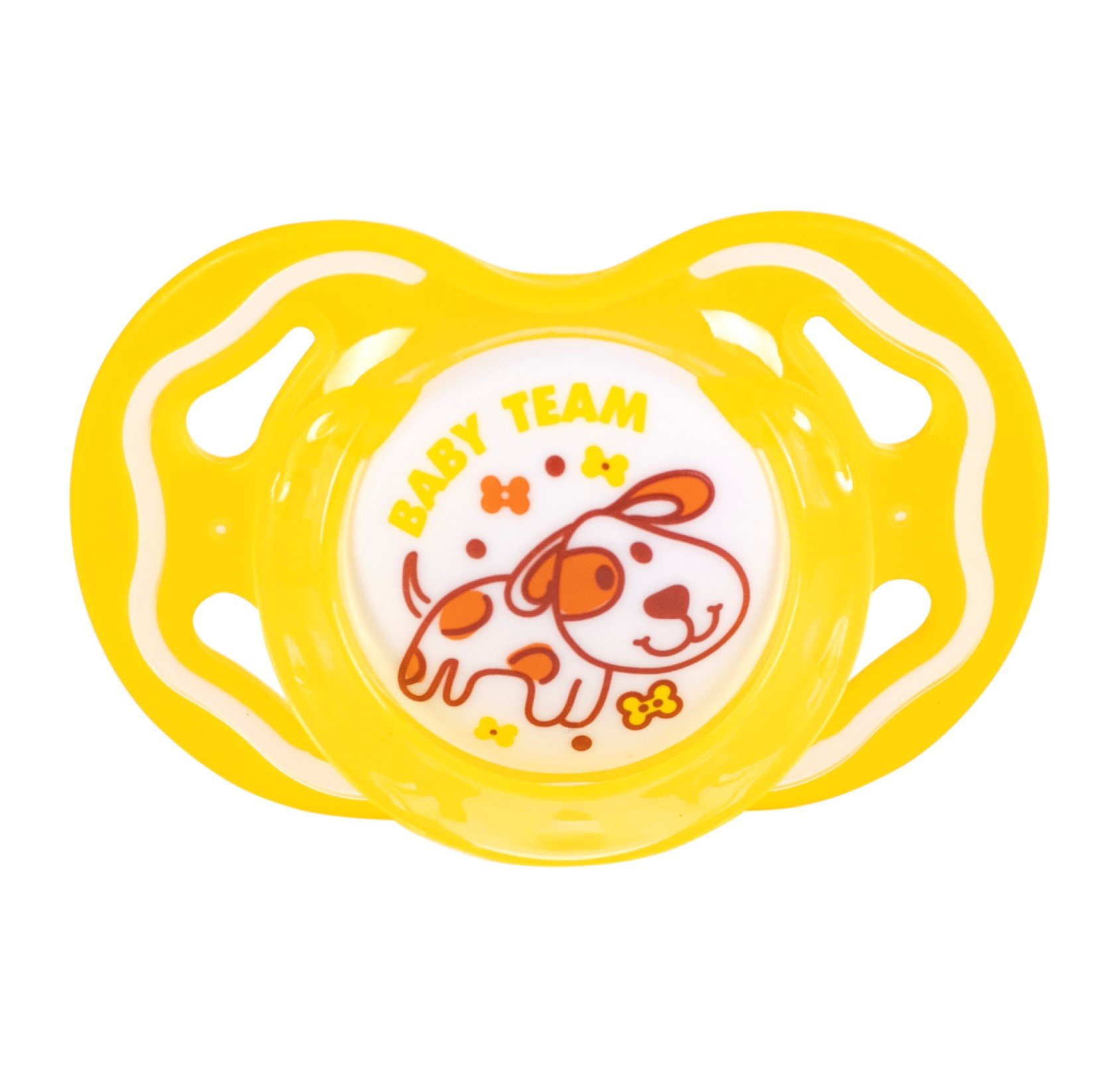 Пустышка силиконовая Baby Team, ортодонтическая, 6+ мес., желтый (3011_желтый) - фото 1