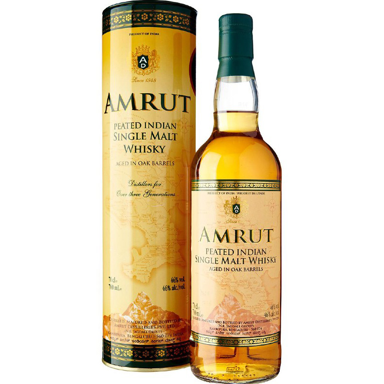 Виски Amrut Peated Indian Single Malt, 46%, 0,7 л, подарочная упаковка, - фото 1