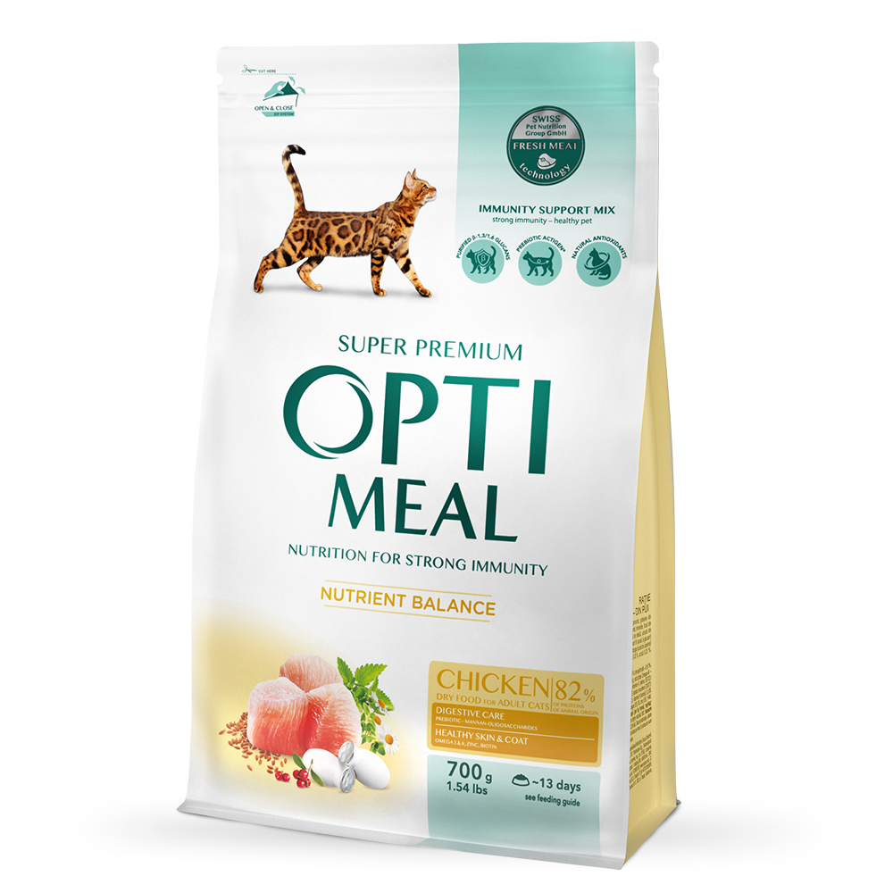 Полнорационный сухой корм для взрослых кошек Optimeal Курица, 0,7 кг (B1811202) - фото 1