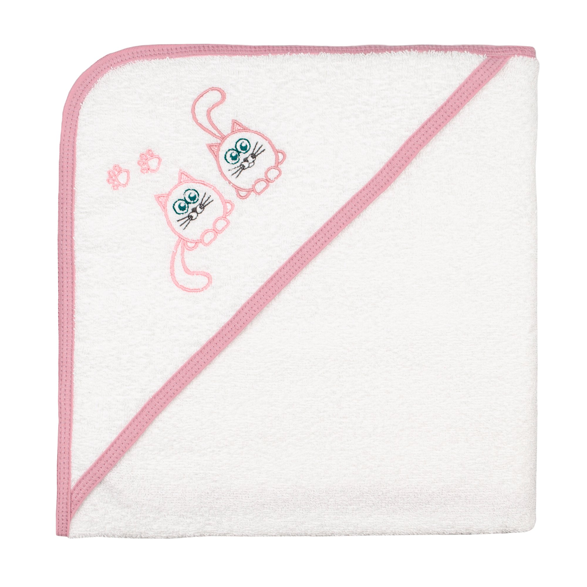 Рушник із куточком Home Line Котики, з вишивкою, 90х90 см, білий з рожевим (169102) - фото 1