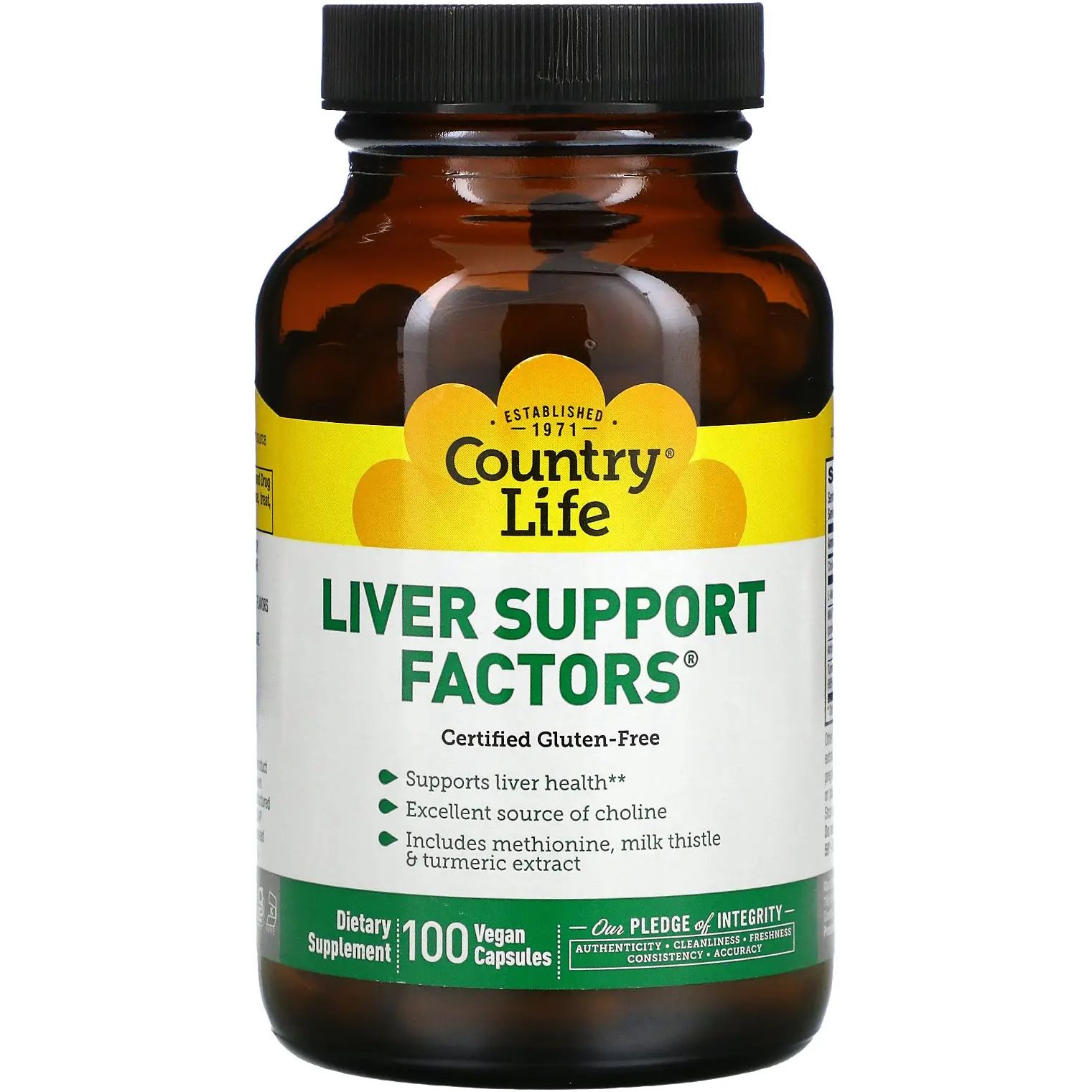 Натуральная добавка Country Life Liver Support Factors поддержания печени 100 капсул - фото 1