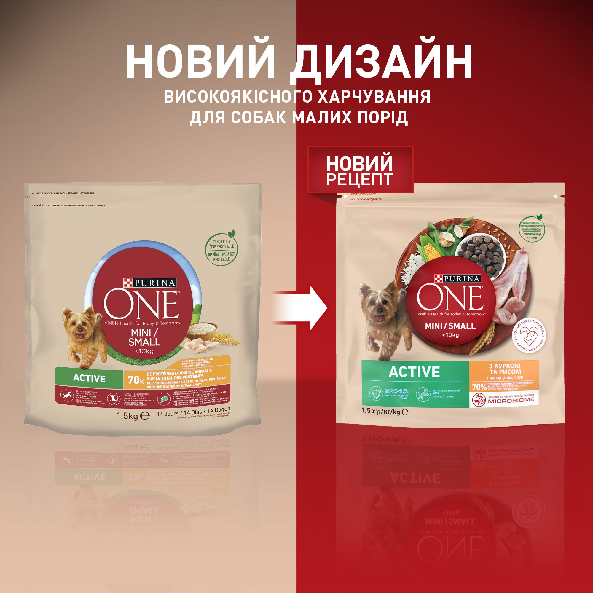 Сухой корм для активных собак малых пород Purina One Mini Active, c курицей  и рисом, 1,5 кг купить в Киеве, Украине | MAUDAU: цена, отзывы,  характеристики