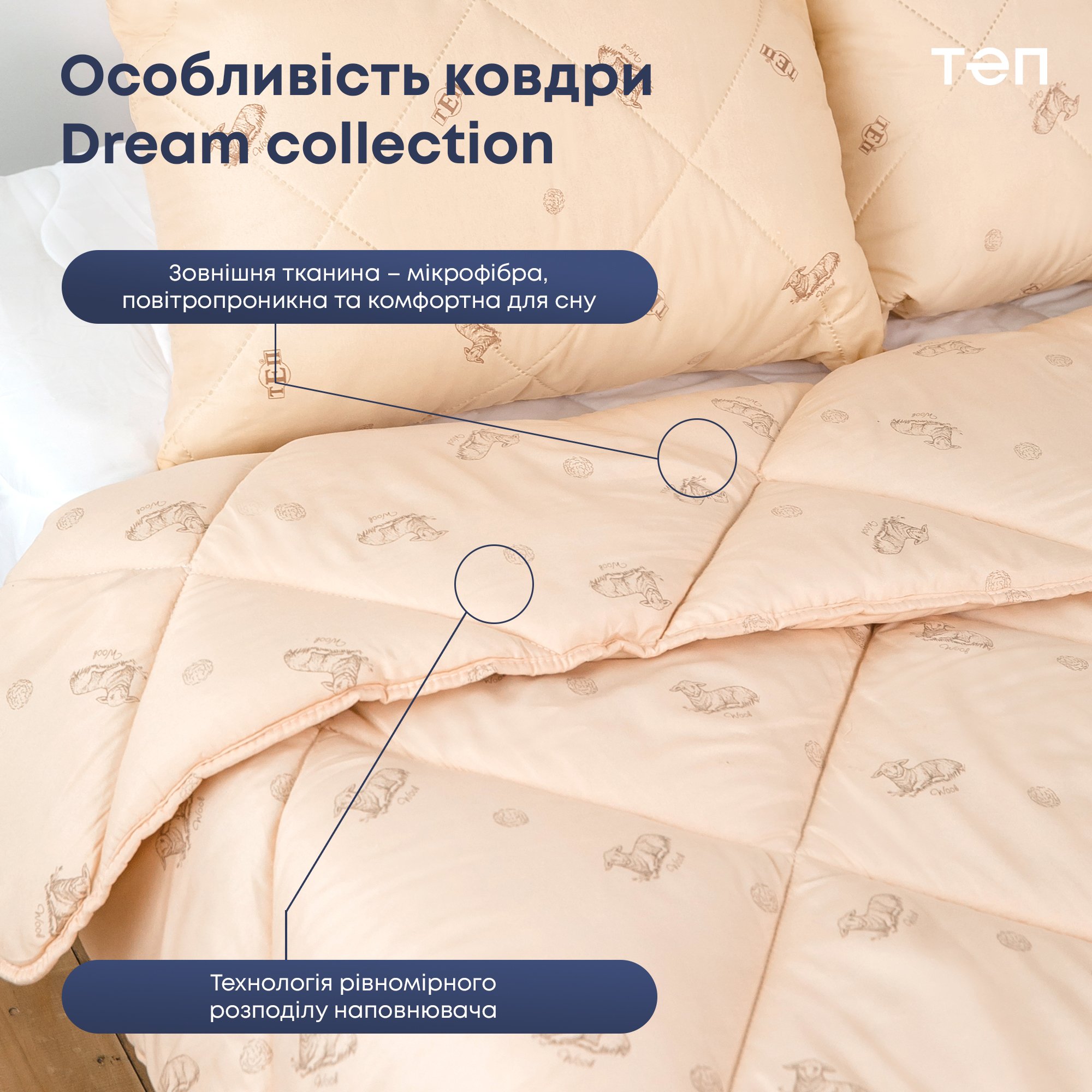 Одеяло ТЕП Dream Collection Wool 140x210 бежевая (1-02556_00000) - фото 7