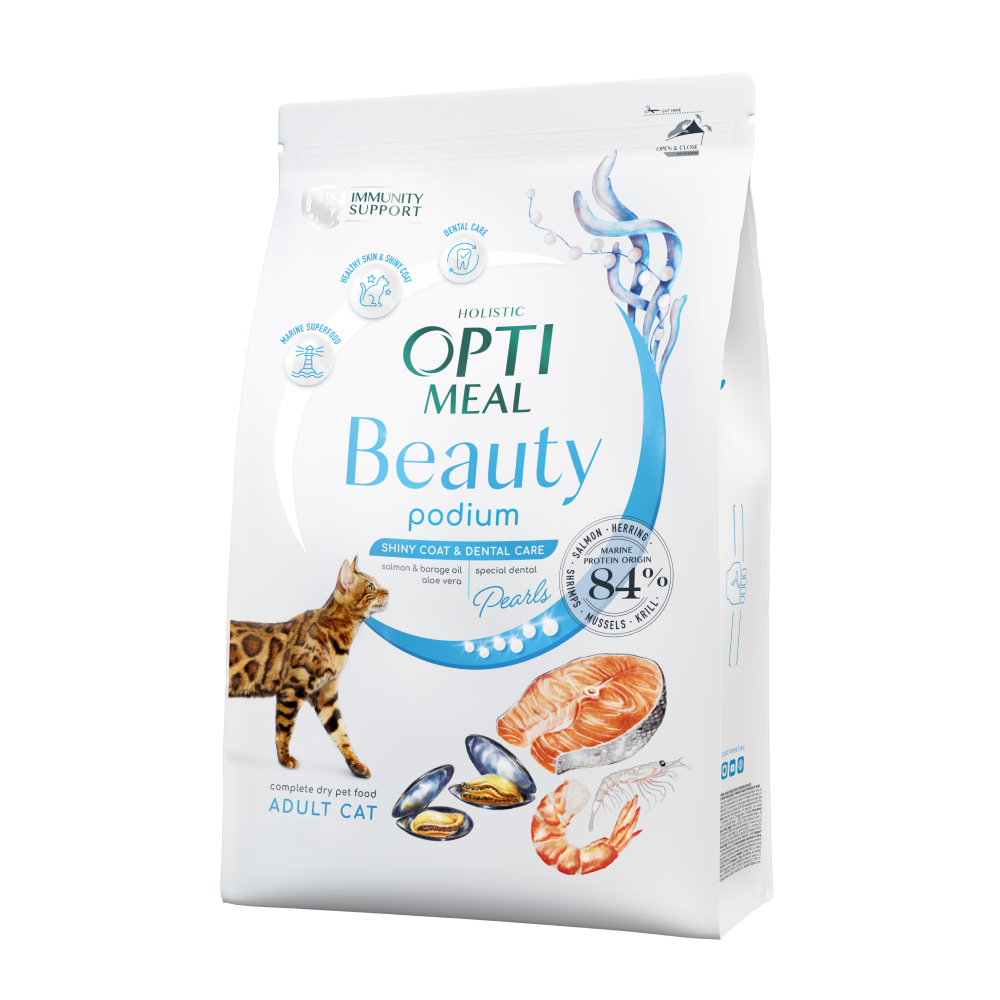 Повнораціонний сухий корм для дорослих кішок Optimeal Б'юті подіум, Блискуча шерсть та догляд за зубами, 1,5 кг (B1802201) - фото 1