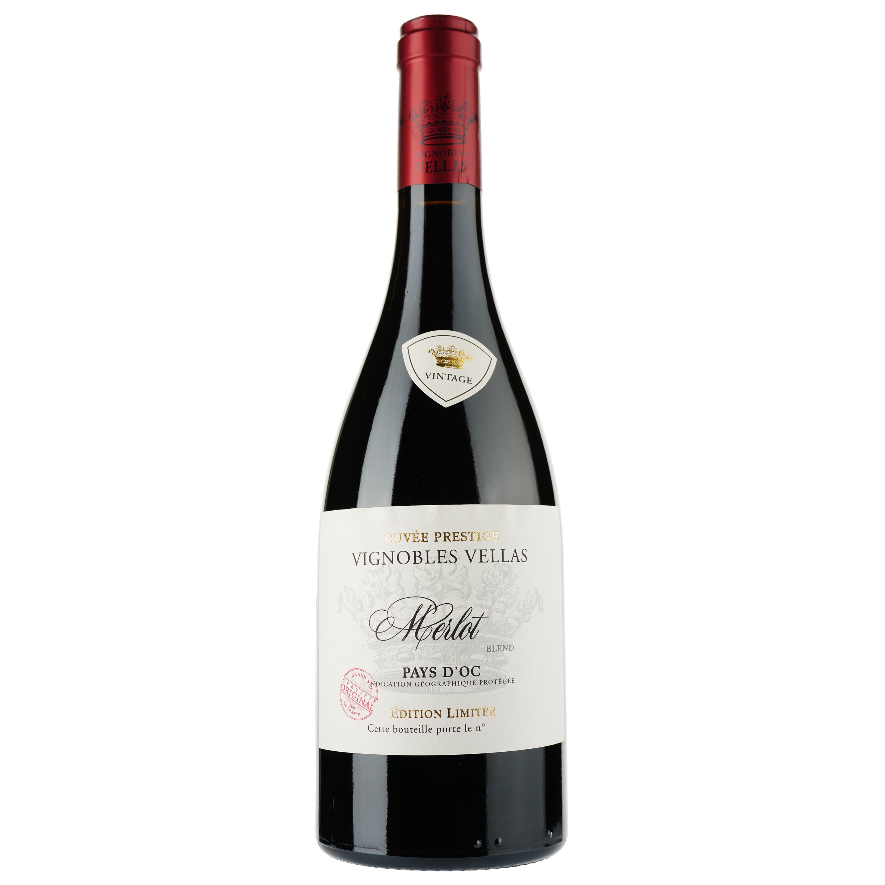 Вино Vignobles Vellas Merlot 19 Blend Edition Limitee IGP Pays D'Oc, красное, сухое, 0.75 л - фото 1