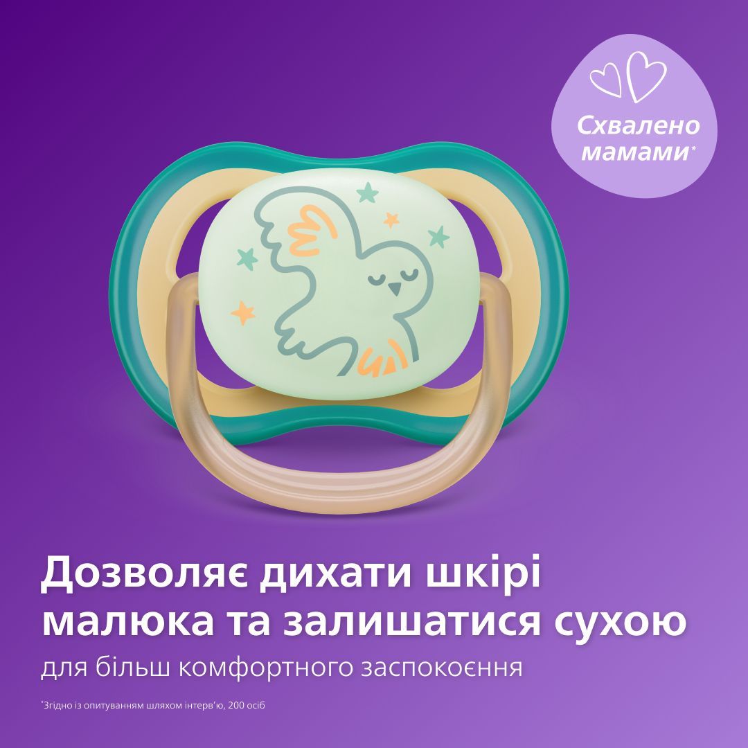 Пустышка Philips Avent Ultra Air ночная нейтральная 0- 6 мес. 2 шт. (SCF376/18) - фото 3