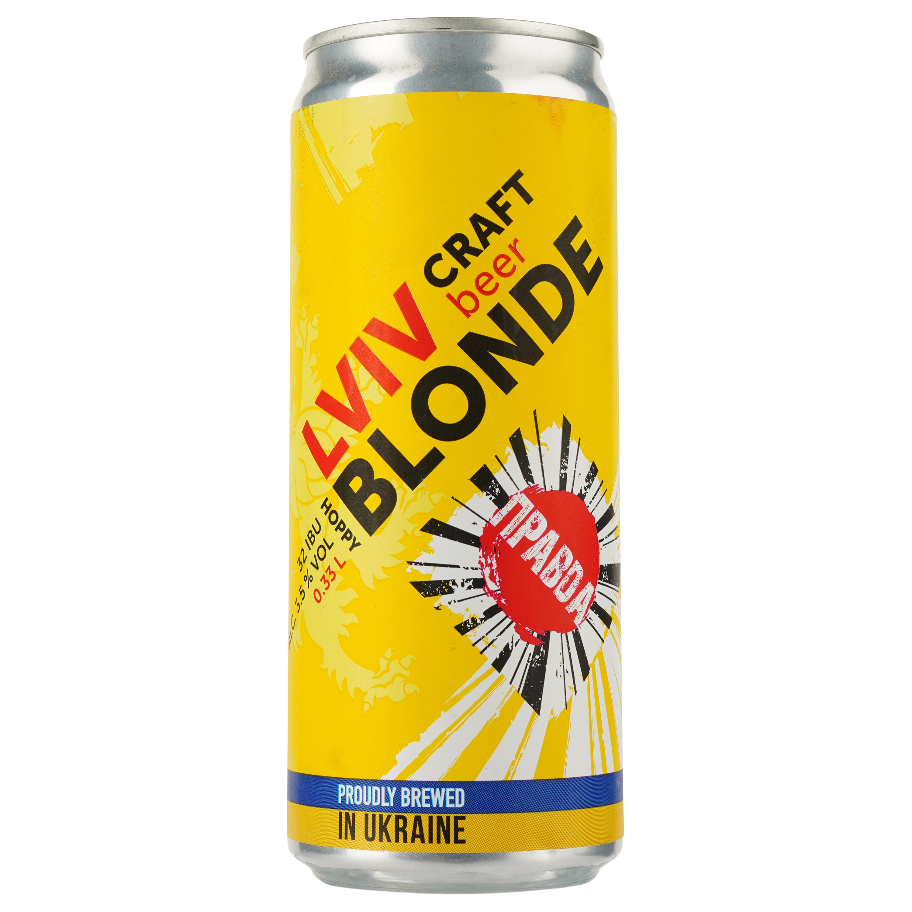 Пиво Правда Lviv Hoppy Blonde, светлое, нефильтрованное, 3,5%, ж/б, 0,33 л (912533) - фото 1