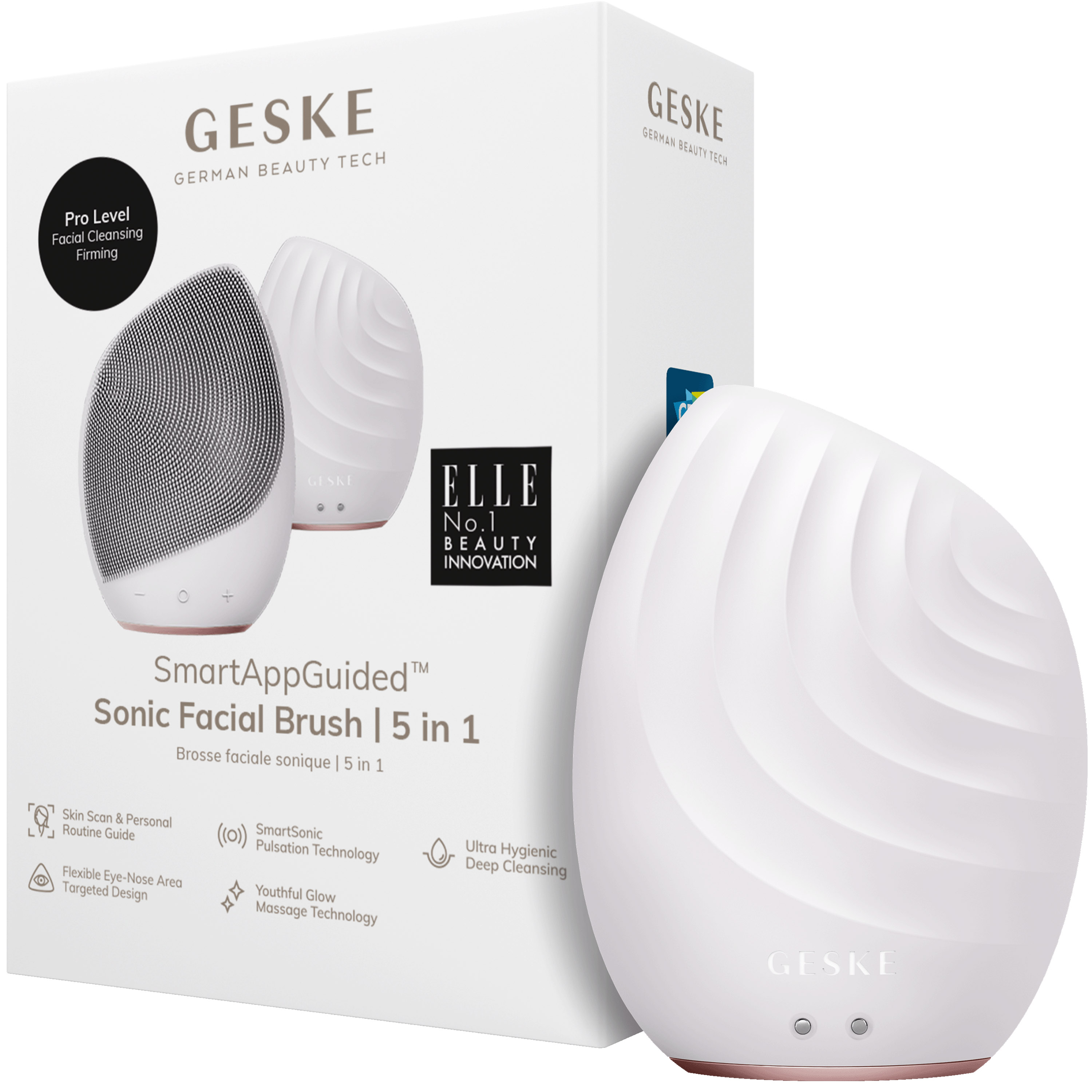 Електронна звукова щітка для обличчя GESKE Sonic Facial Brush 5 в 1 пудрова - фото 1