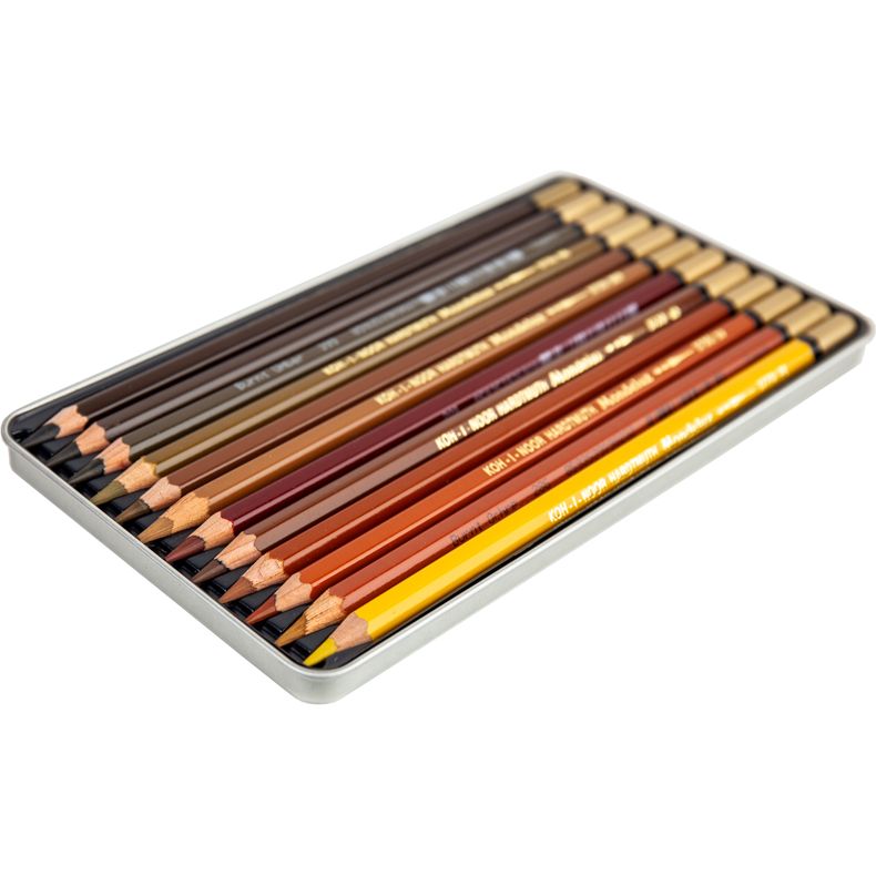 Набір акварельних олівців Koh-i-Noor Mondeluz Brown Line 12 шт. у металевій коробці (3722012011) - фото 3