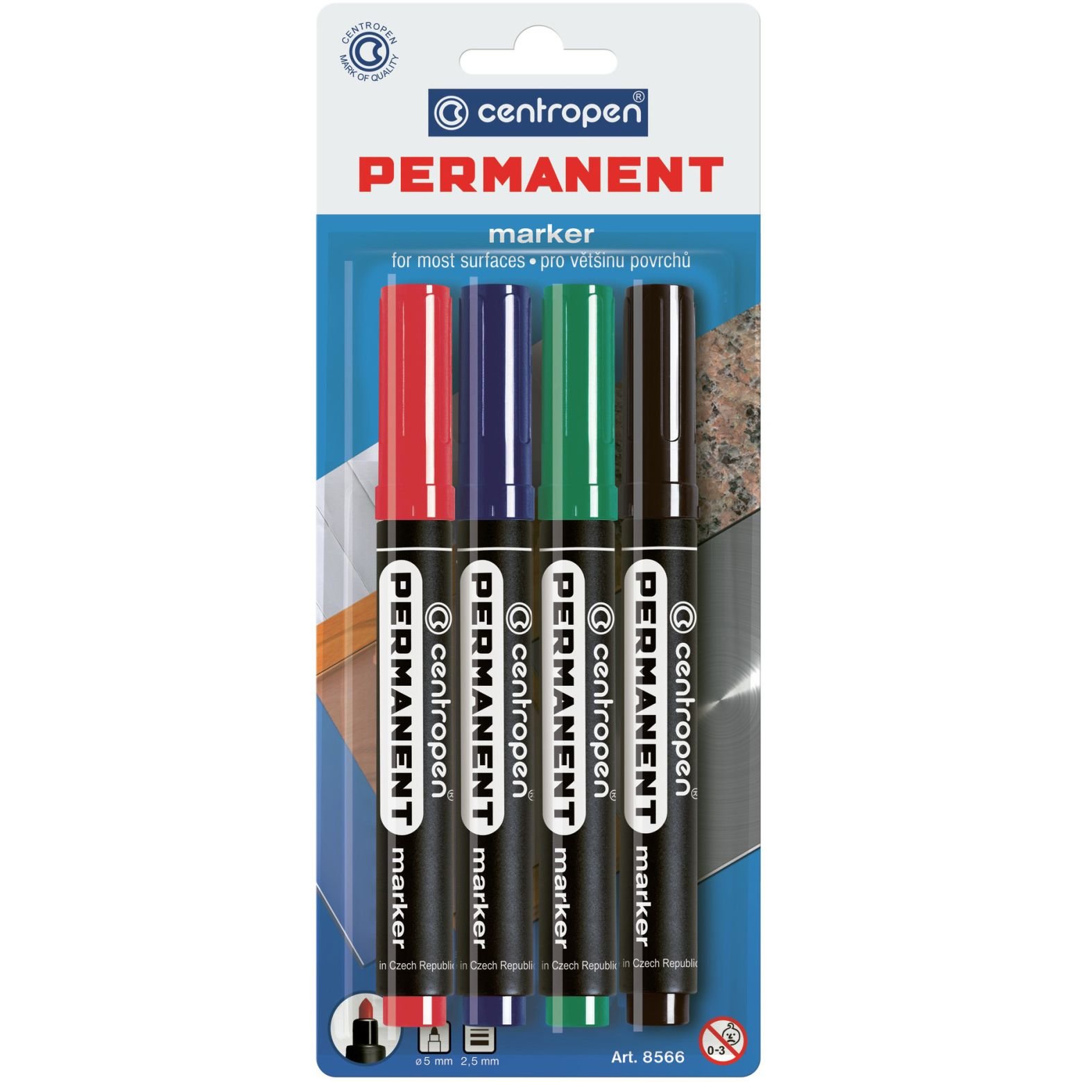 Набор перманентных маркеров Centropen Permanent конусообразных 2.5 мм 4 шт. (8566/4/BL) - фото 1