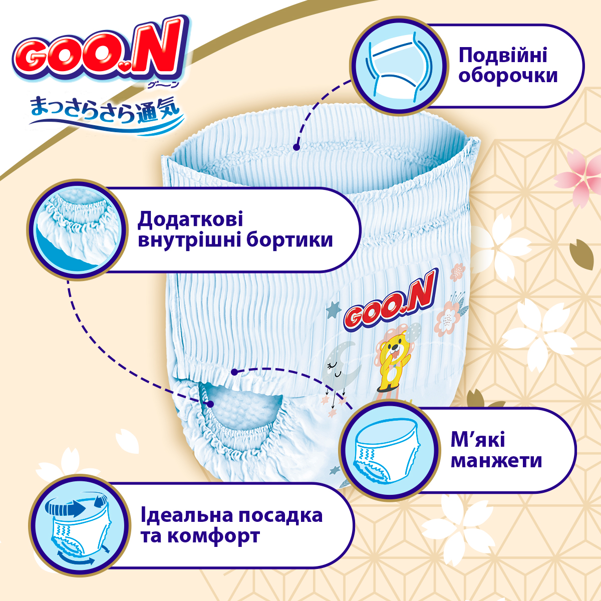 Трусики-підгузки Goo.N Premium Soft розмір 3(M) 7-12 кг доу-пак 100 шт. - фото 4