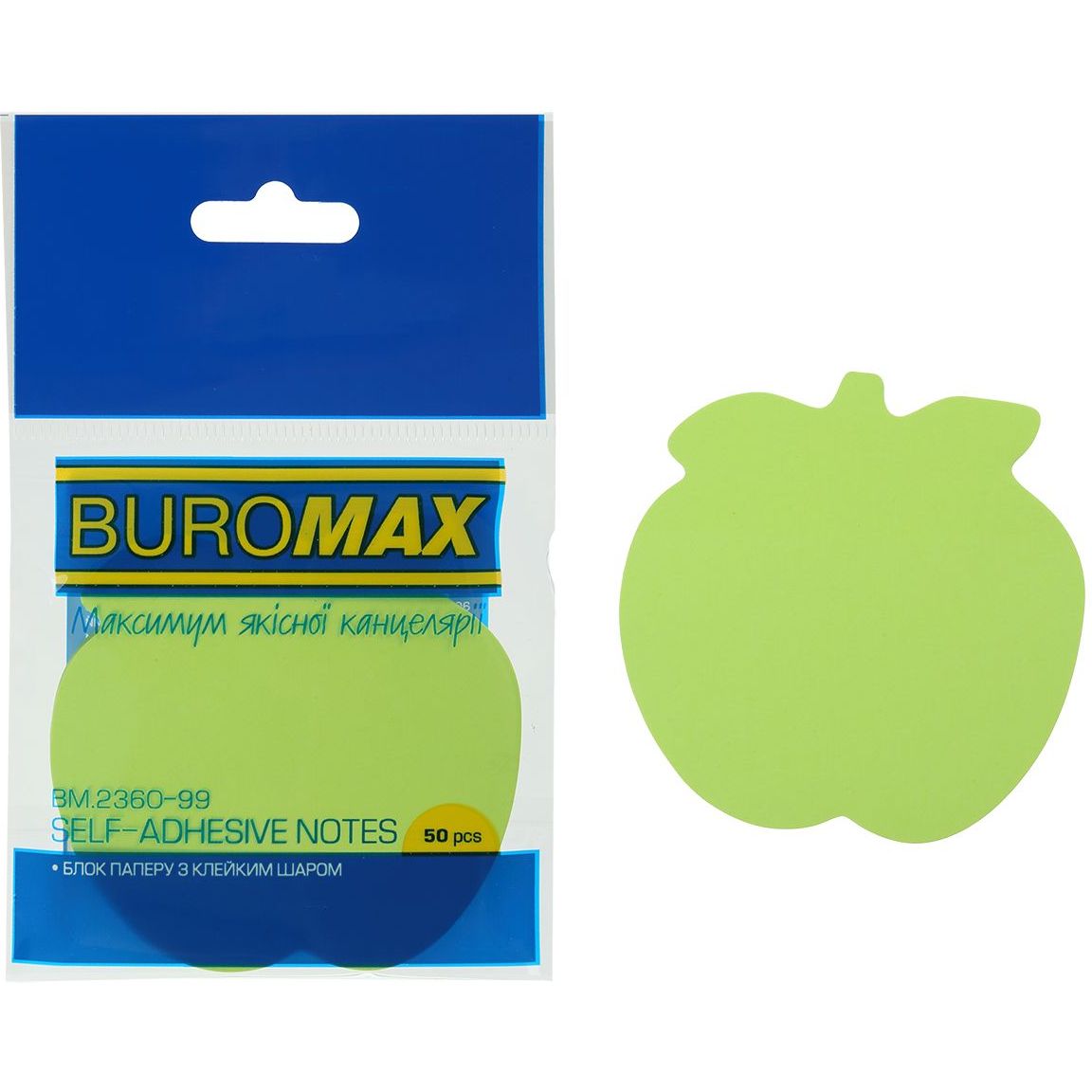 Блок паперу для нотаток Buromax Neon Яблуко з клейким шаром 50 аркушів в асортименті (BM.2360-99) - фото 2