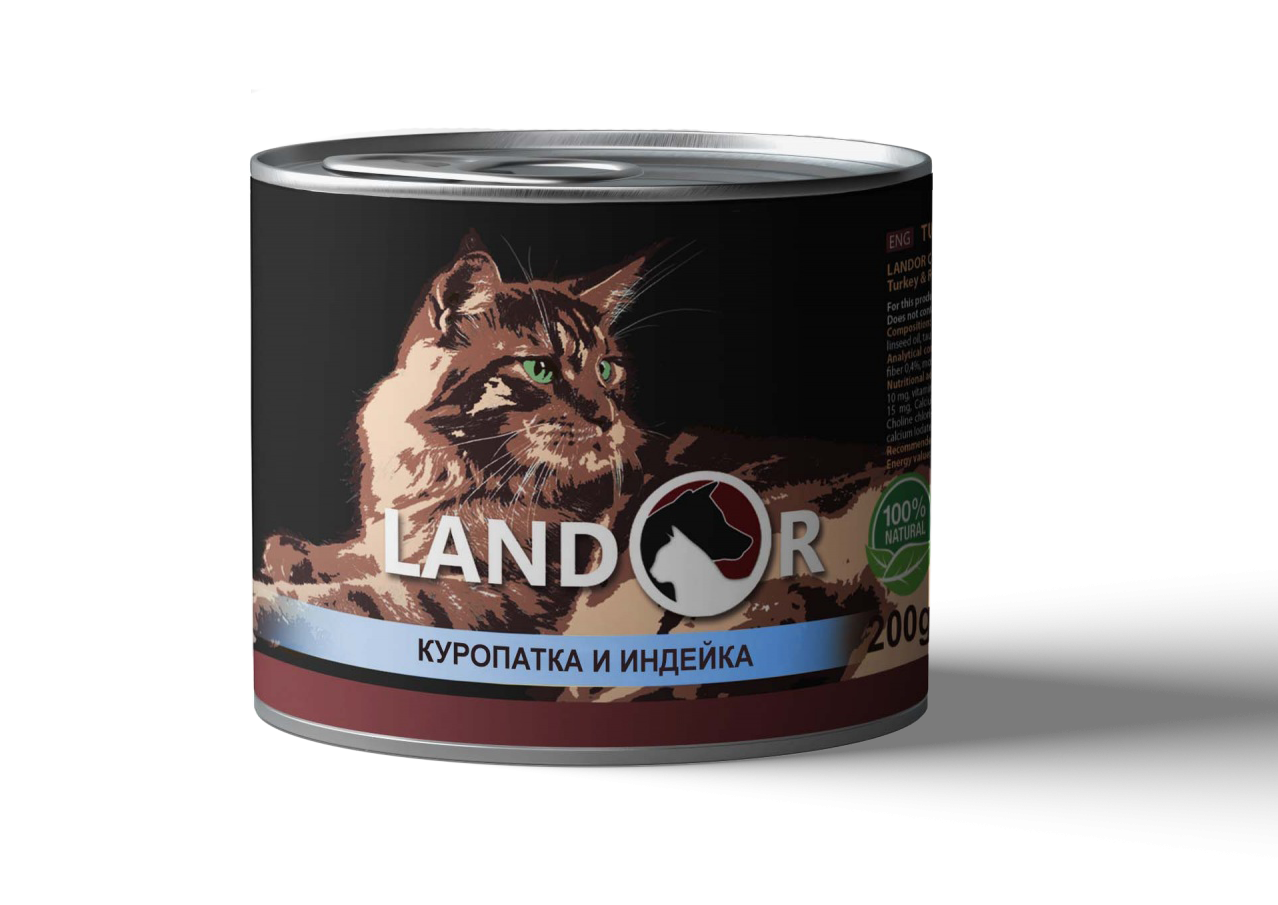 Вологий корм для котів Landor, куріпка з індичкою, 200 г - фото 1
