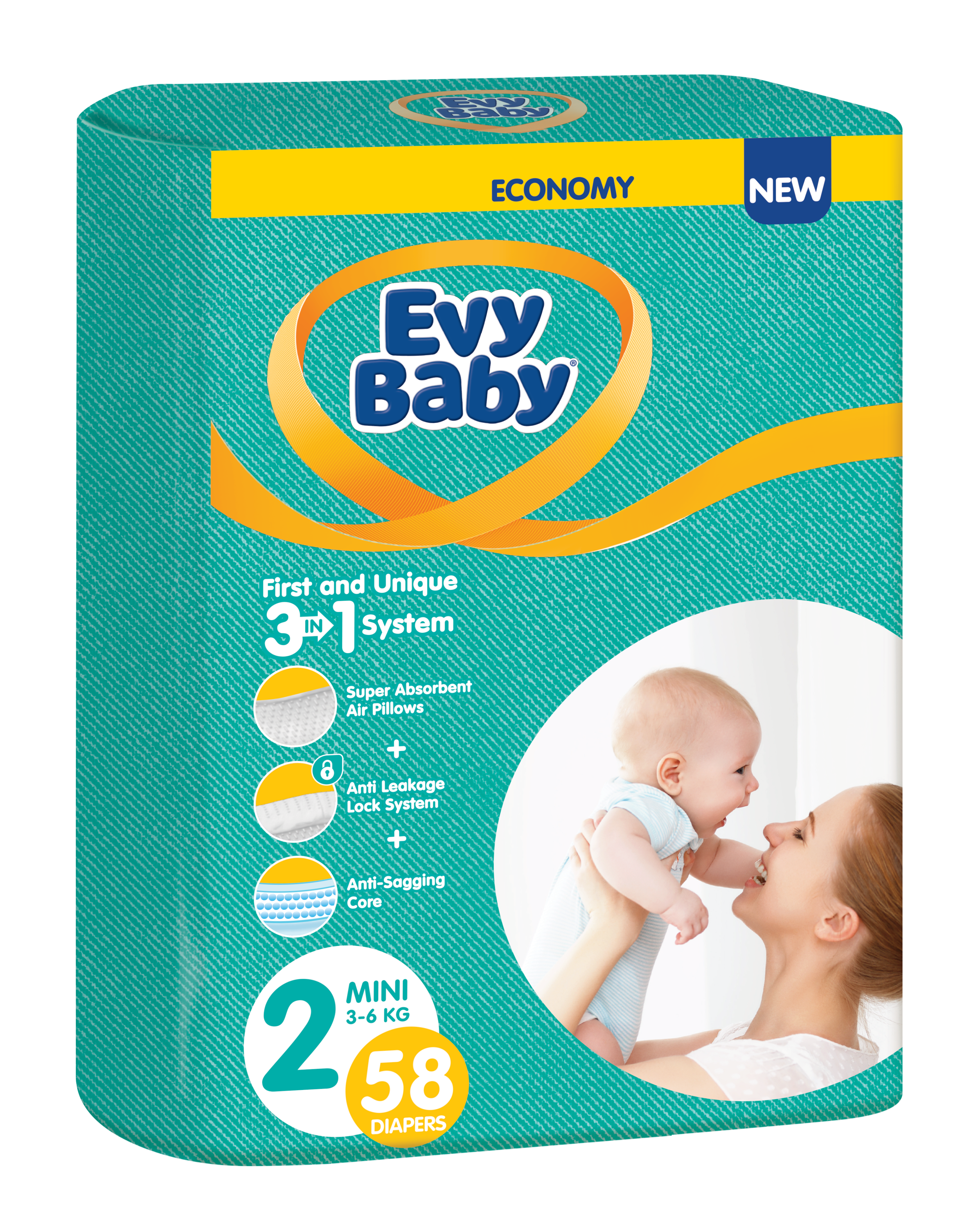 Підгузки Evy Baby 2 (3-6 кг), 58 шт. - фото 1