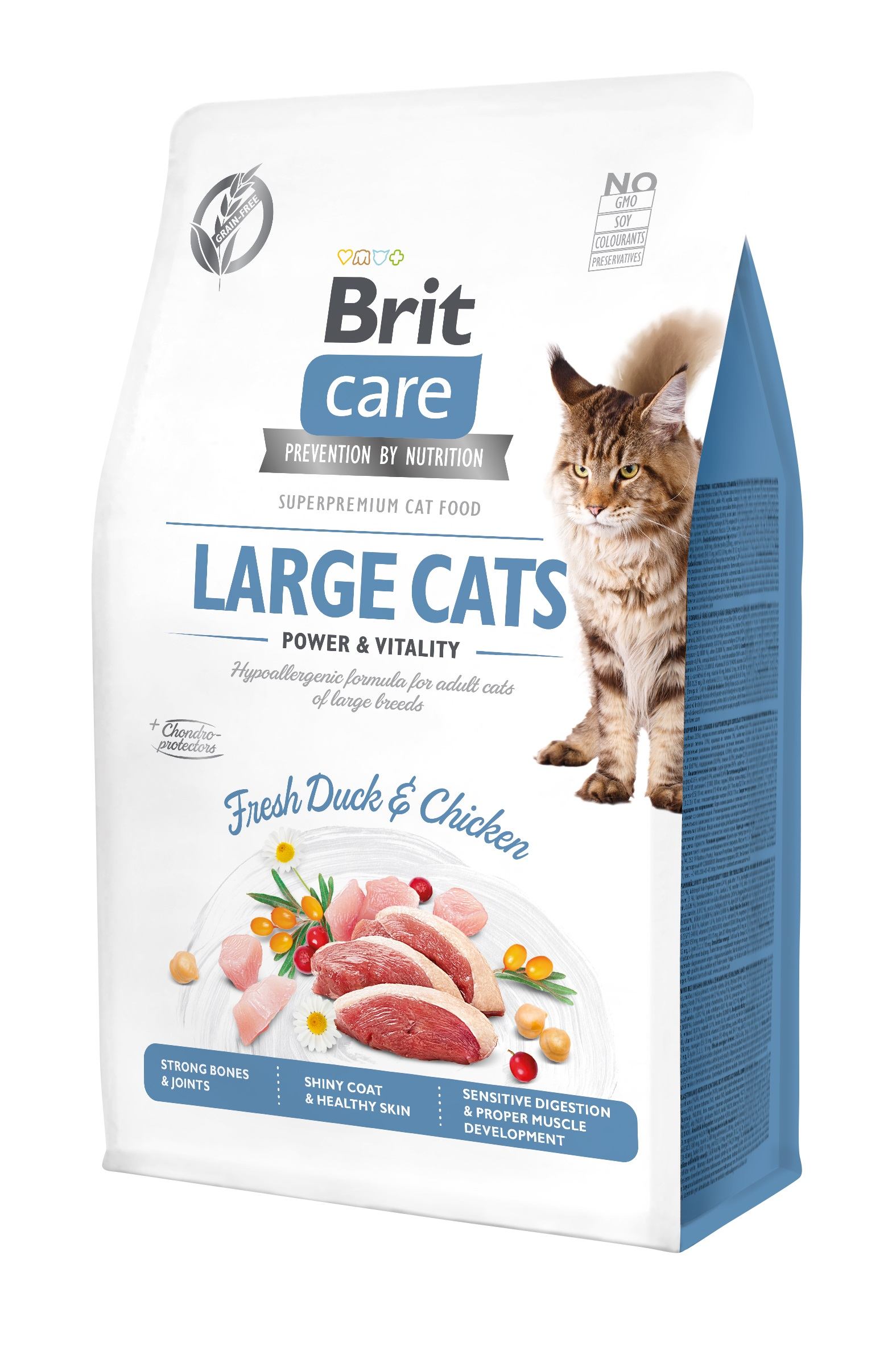Беззерновой сухой корм для кошек крупных пород Brit Care Cat GF Large cats Power&Vitality, с уткой и курицей, 0,4 кг - фото 1