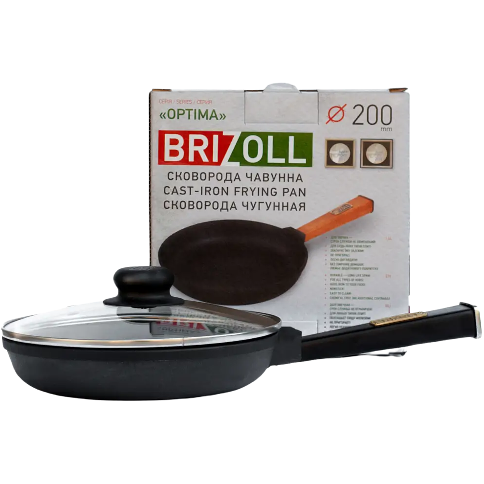 Сковорода Brizoll Optima-Black с крышкой, чугунная, 20х3,5 см (O2035-P1-C) - фото 1