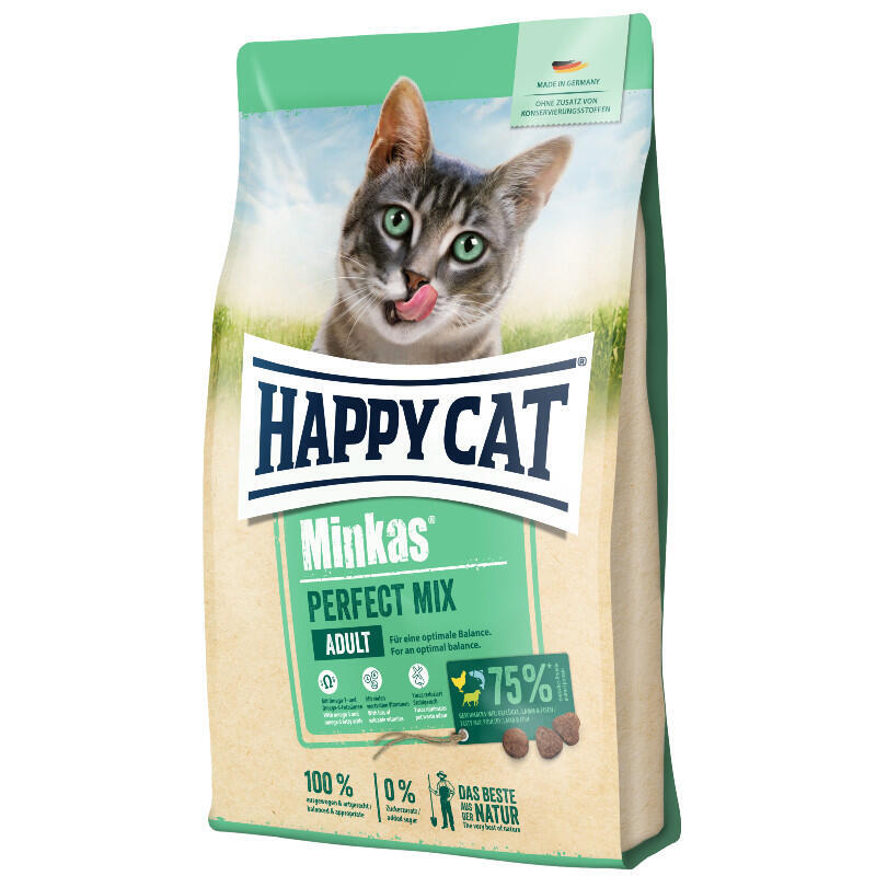 Сухой корм для взрослых кошек Happy Cat Minkas Perfect Mix, с птицей, ягненком и рыбой, 1,5 кг (70414) - фото 1