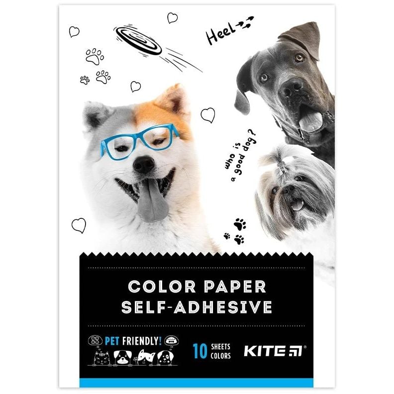 Папір кольоровий Kite Dogs самоклеючий А5 10 листів 10 кольорів (K22-294) - фото 1