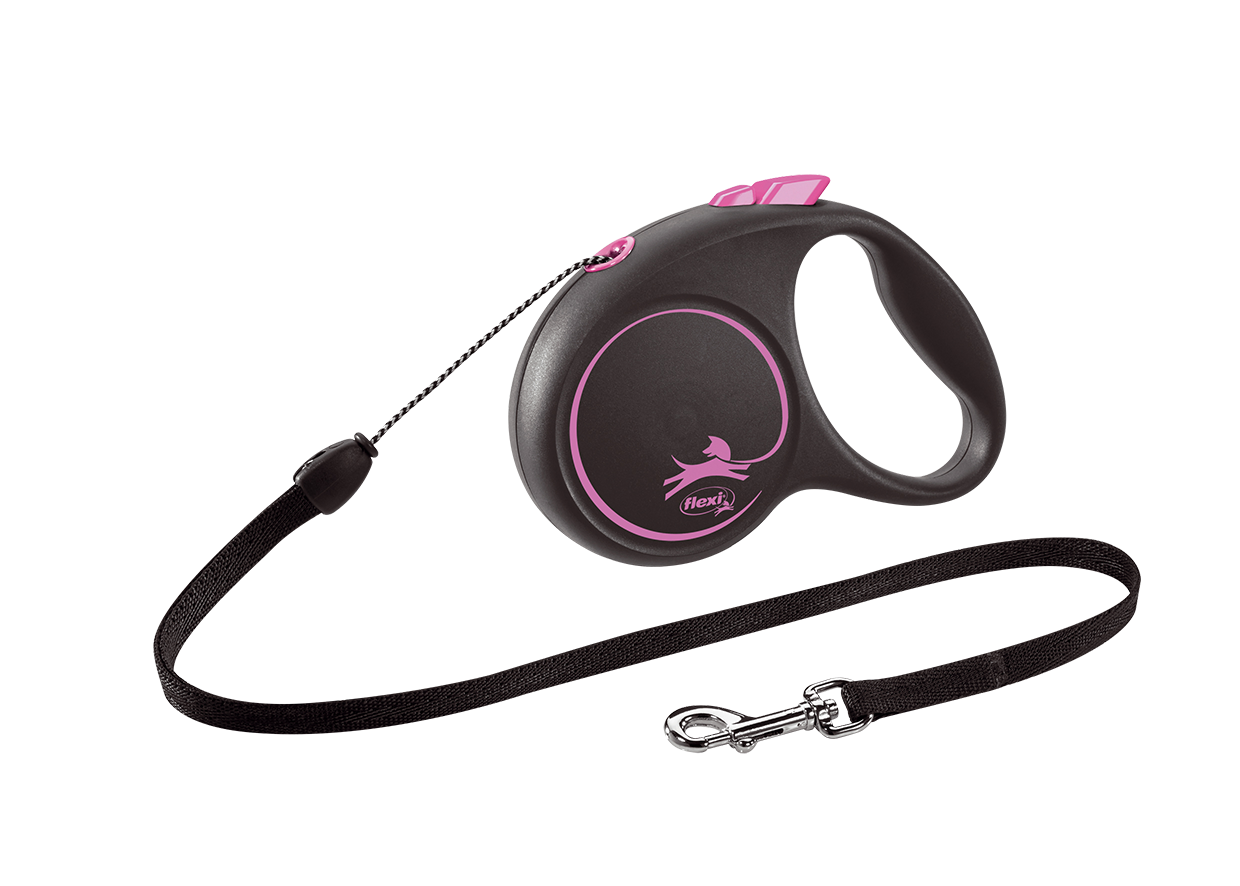 Повідець-рулетка Flexi Black Design S, для собак до 12 кг, трос 5 м, чорний з рожевим (FU12C5.251.S CP) - фото 1