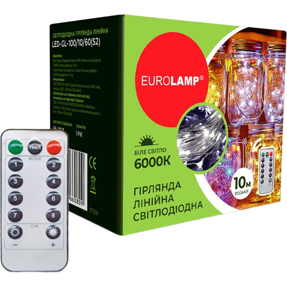 Світлодіодна гірлянда лінійна Eurolamp Led S2 100 діодів 10 м 3xAA 6000К (LED-GL-100/10/60(S2)) - фото 1