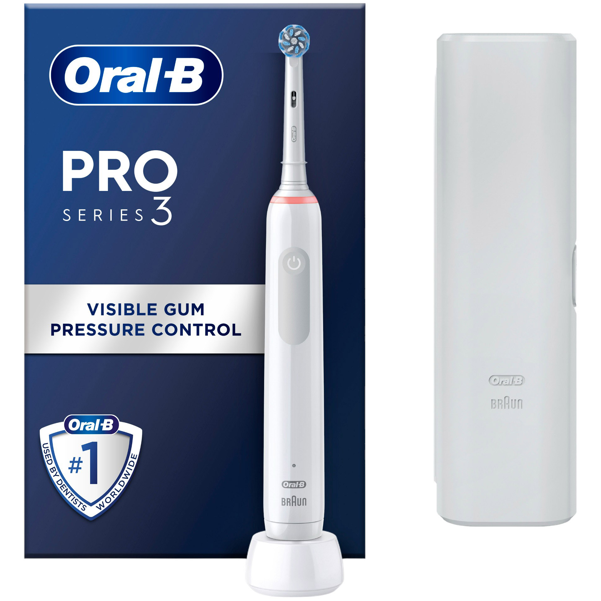 Электрическая зубная щетка Oral-B Pro 3 3500 Sensitive Clean + футляр белая - фото 1