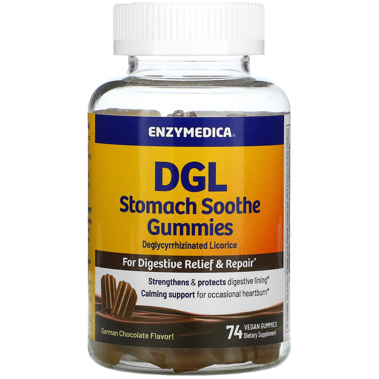 Корень солодки (лакрицы) Enzymedica DGL Stomach Soothe Gummies со вкусом немецкого шоколада 74 жевательные конфеты - фото 1