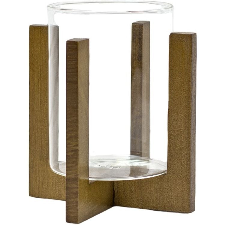 Підсвічник скляний Склоприлад на дерев'яній підставці, 11,8 см, коричневий (300561) - фото 1