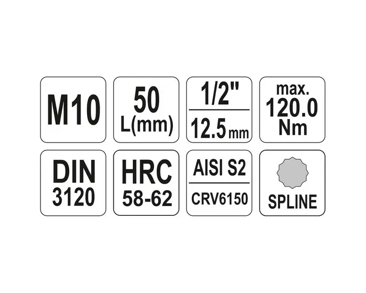 Головка торцевая Yato квадрат 1/2" Spline M10 L=55 мм (YT-04343) - фото 4