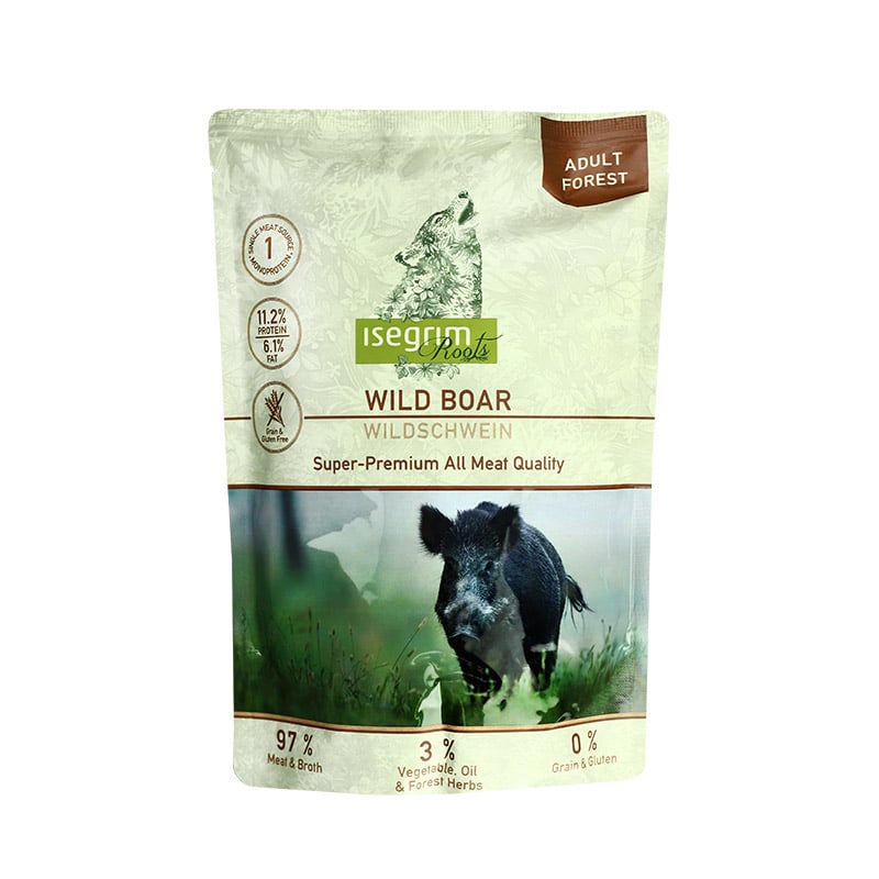 Влажный корм для собак Isegrim Adult Pouch Roots Wild Boar Monoprotein Кабан с пастернаком, льняным маслом и лесными травами, 410 г - фото 1