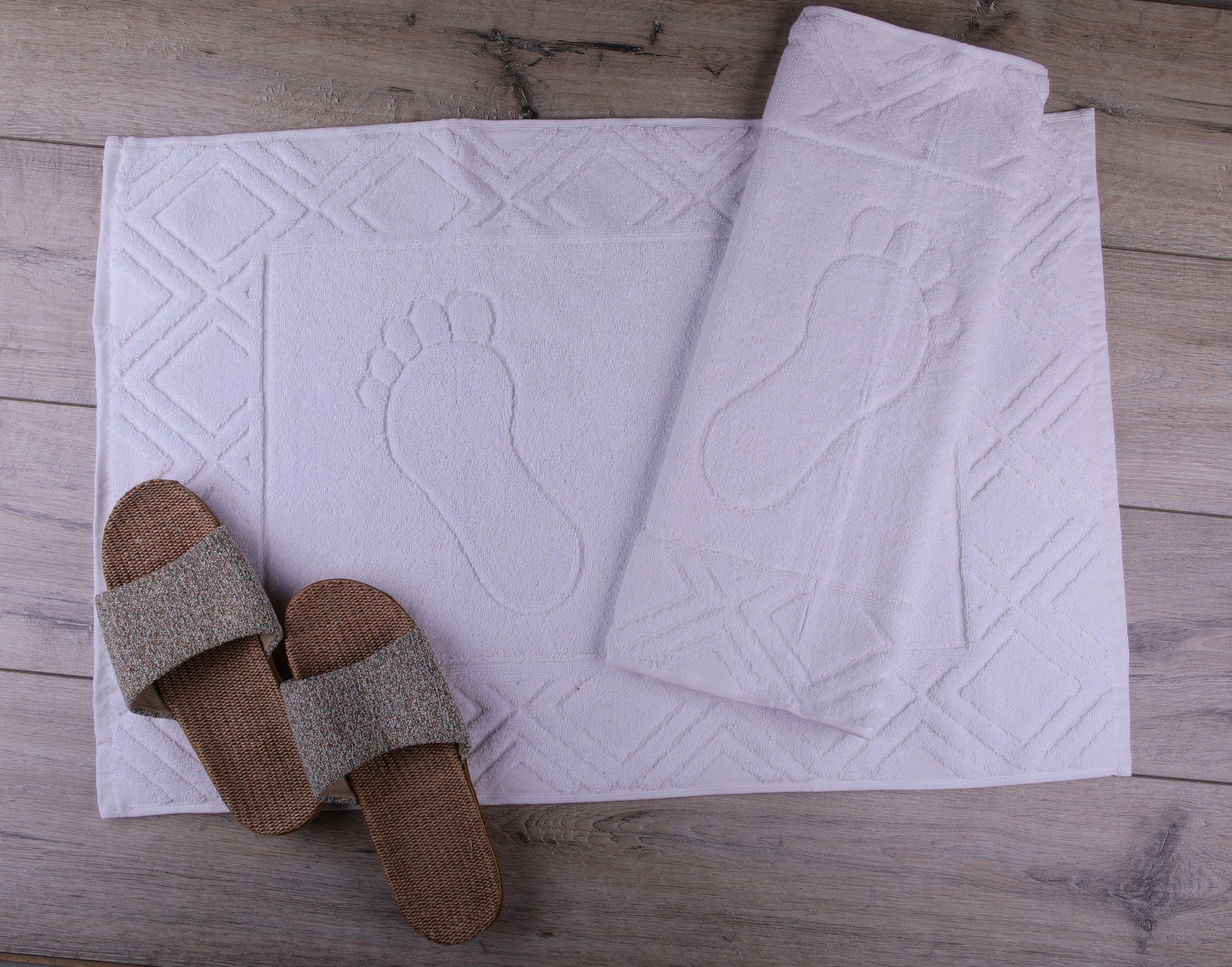 Рушник для ніг Aisha Home Ніжки/Ромби, махровий, жаккард, 70х50 см, білий (5202-1001) - фото 1