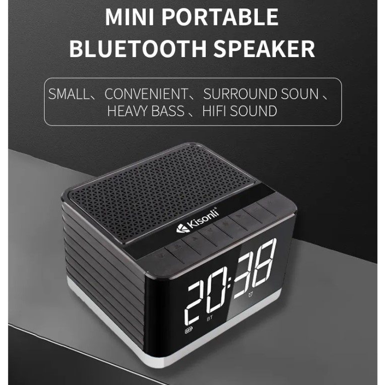 Портативна колонка годинник будильник Kisonli G8 Bluetooth 2000 mAh 5 Вт Black - фото 8