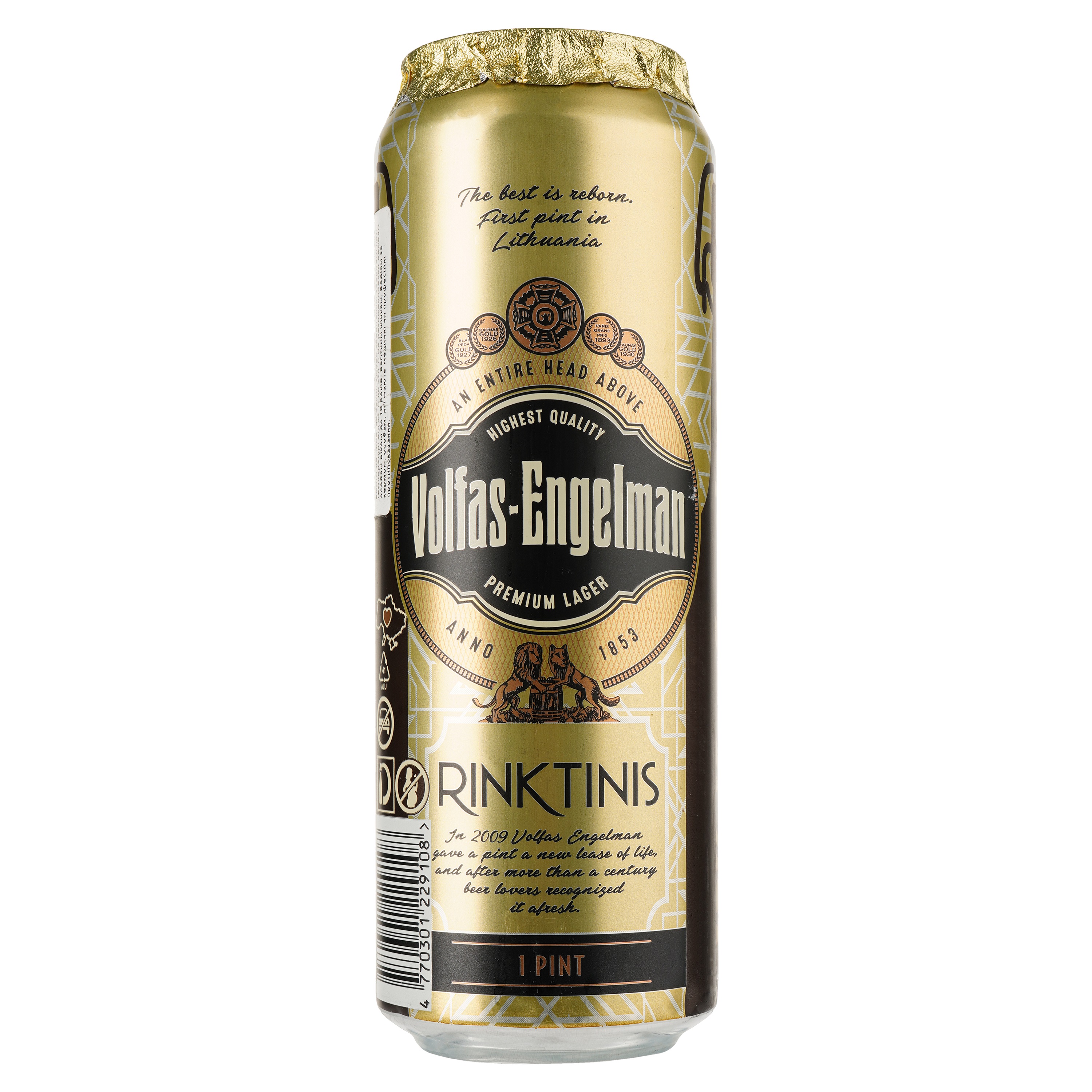 Пиво Volfas Engelman Rinktinis Premium Lager, светлое, 5,2%, ж/б, 0,568 л (921773) - фото 1