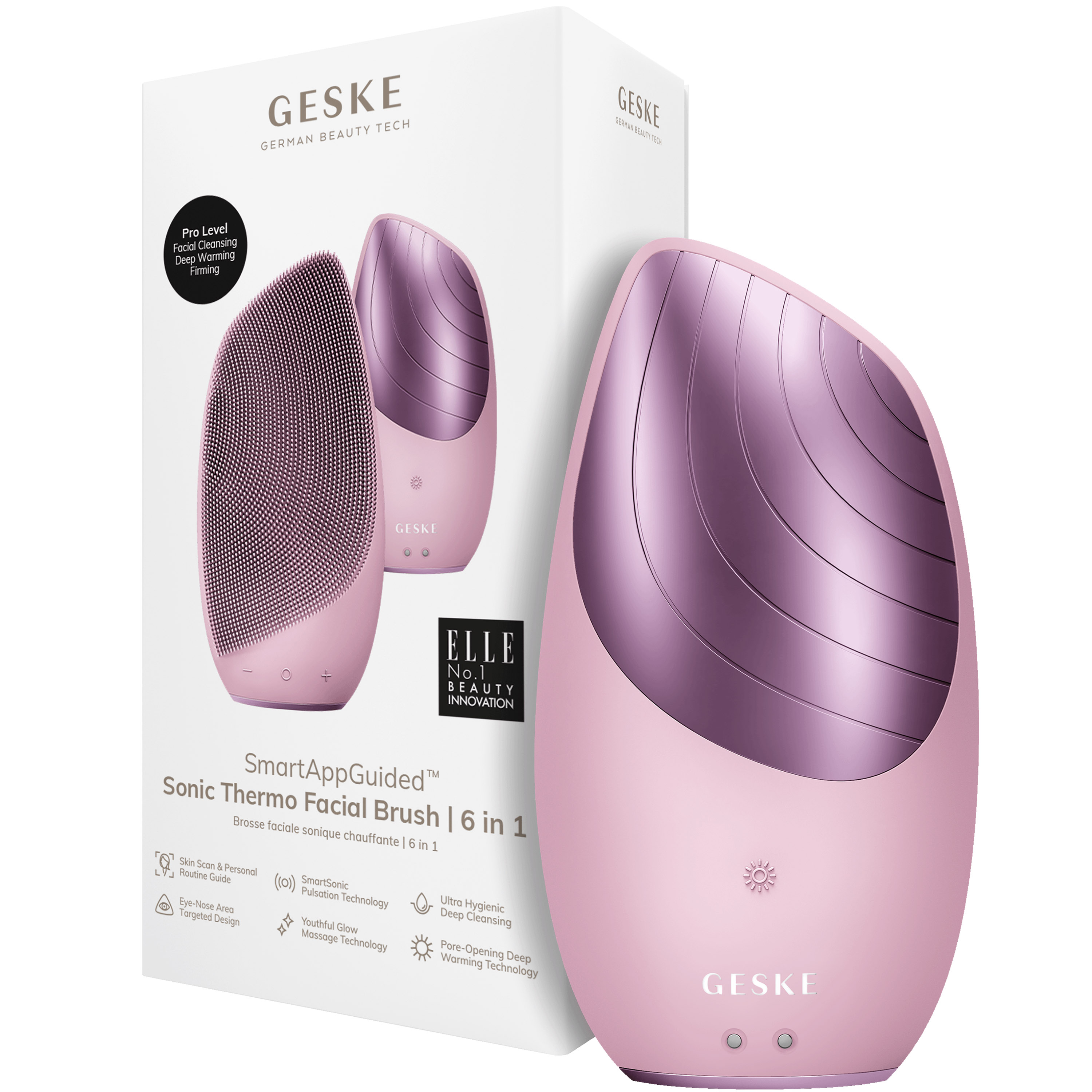 Електронна звукова термощітка для обличчя GESKE Sonic Thermo Facial Brush 6 в 1 рожева - фото 1