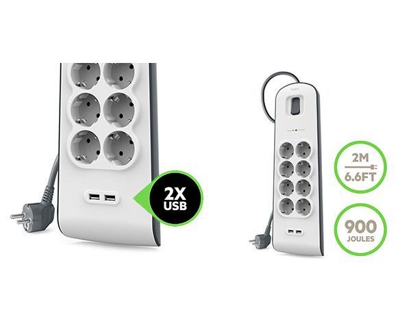 Мережевий фільтр-подовжувач із захистом Belkin 8 розеток 2xUSB 2.4A 900Дж - фото 2