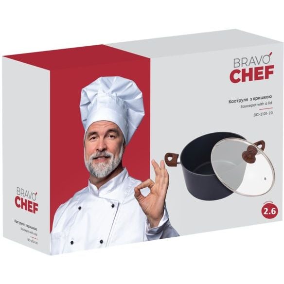 Каструля Bravo Chef класична 20 см (2.6 л), з кришкою, (BC-2101-20) - фото 7
