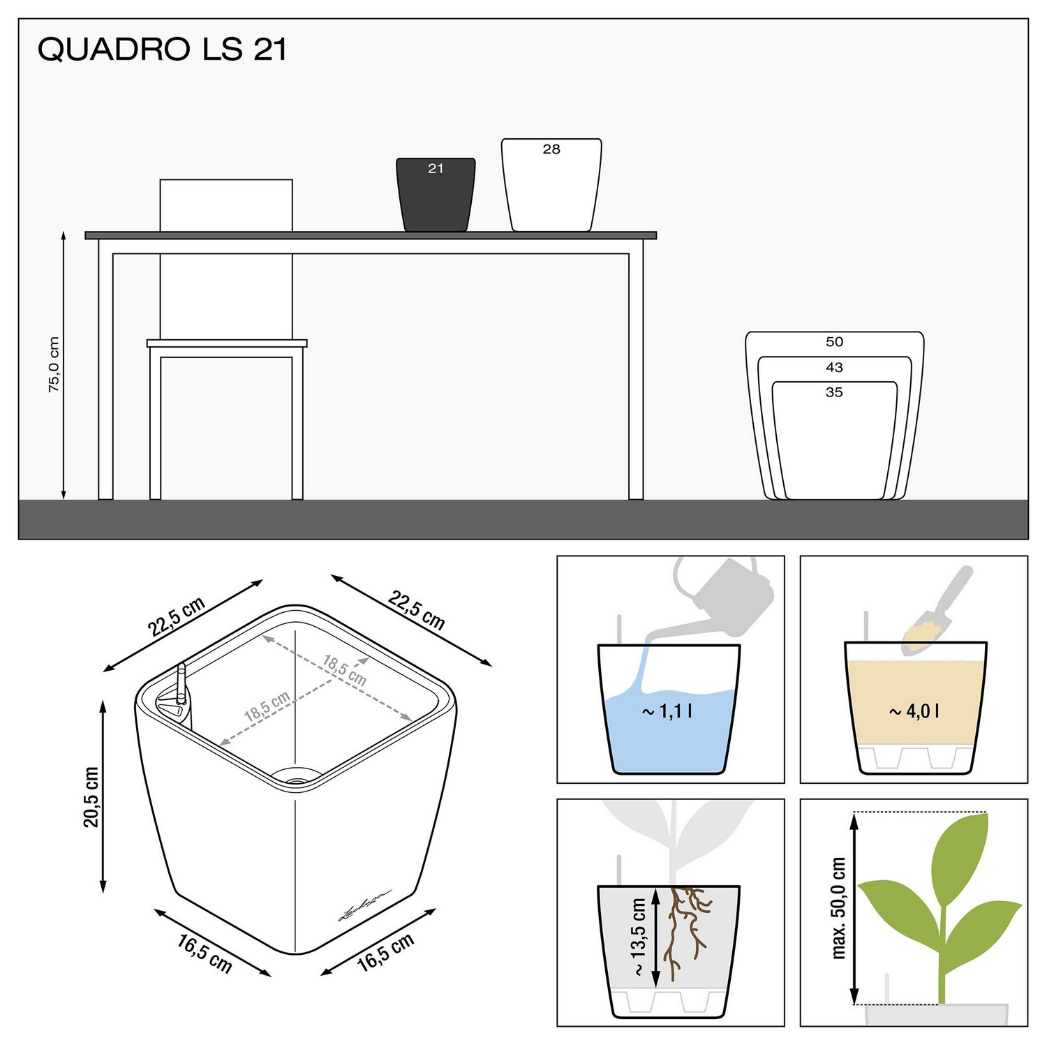 Вазон Lechuza Quadro Premium LS, 4 л, білий (16120) - фото 4