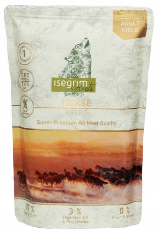 Влажный корм для собак Isegrim Adult Pouch Roots Horse Monoprotein Конина с овощами, льняным маслом и полевыми травами, 410 г - фото 1