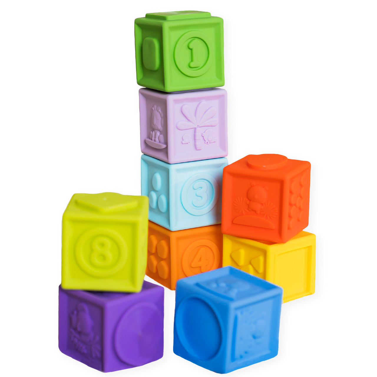 Силіконові кубики Bright Starts Stack&Squeeze Blocks, 9 шт.(12616) - фото 2