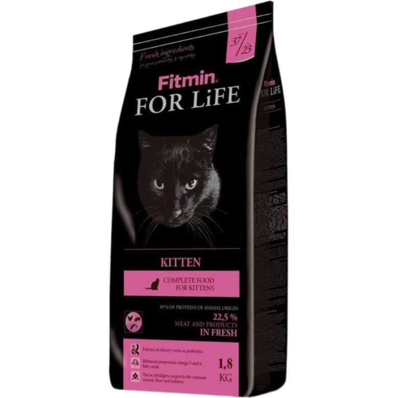 Сухой корм Fitmin For Life Kitten для котят возрастом до 12-ти месяцев, беременных и лактирующих кошек 1.8 кг - фото 1