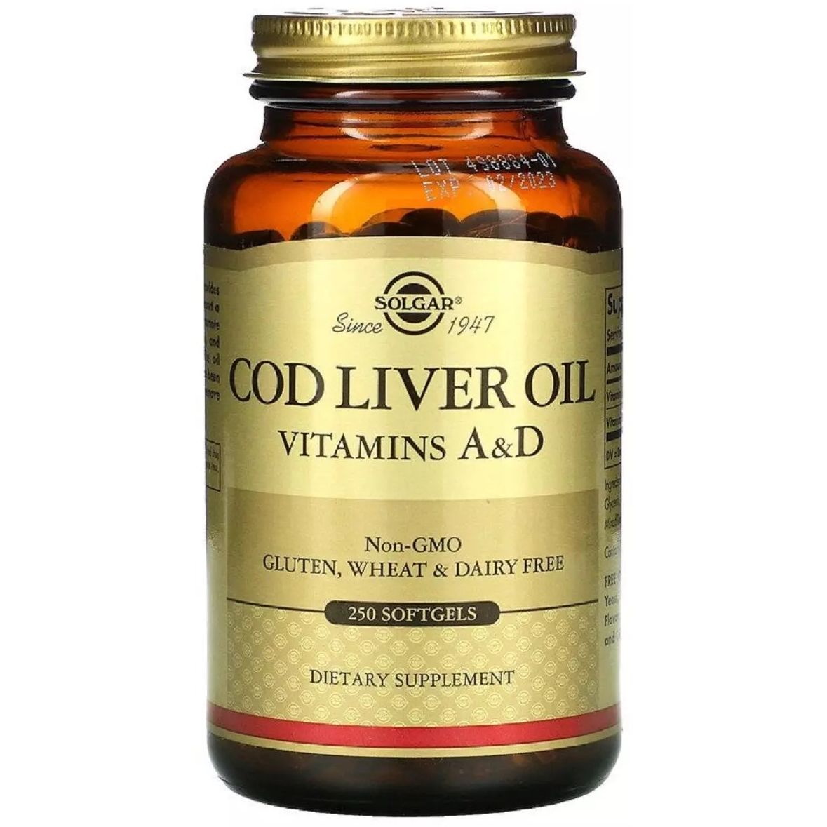 Масло печени трески с витаминами A и D Solgar Cod Liver Oil & Vitamins A & D 250 капсул - фото 1