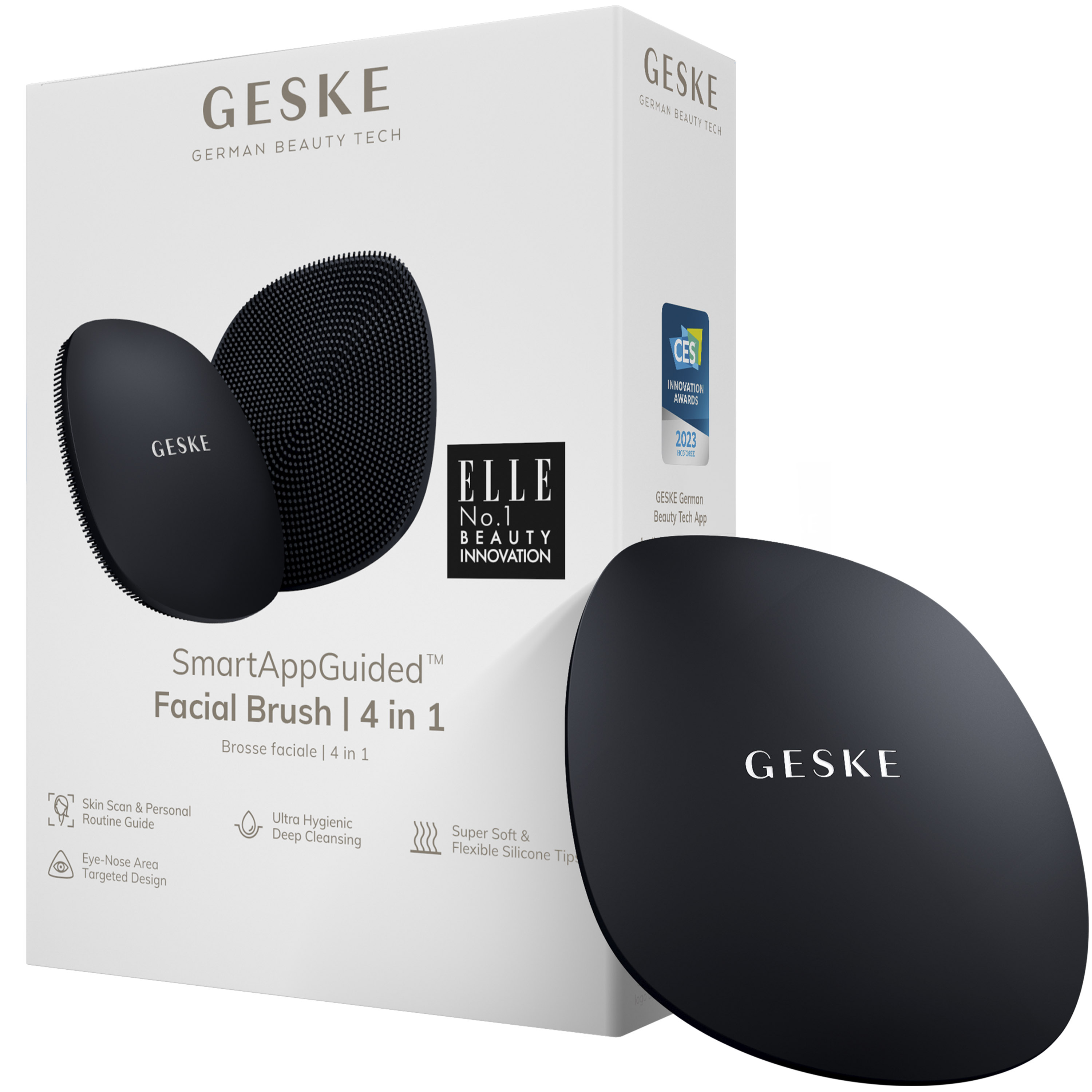 Щітка для обличчя GESKE Facial Brush 4 в 1 з тримачем чорна - фото 1