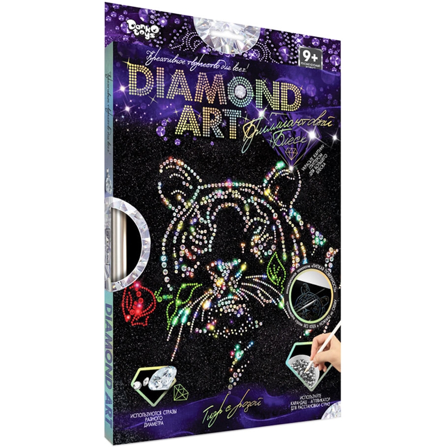 Комплект креативної творчості Danko Toys Diamond Art DAR-01 Тигр з трояндою - фото 1